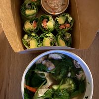 Spring rolls and veggie soup at Golden Era Vegan Restaurant in San Francisco