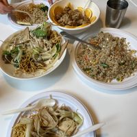 Birds nest noodles, gourmet fried rice, and orange chicken at Golden Era Vegan Restaurant in San Francisco
