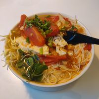 Tomato noodle soup at Golden Era Vegan Restaurant in San Francisco