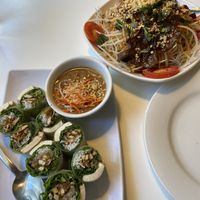 Left: Spring Rolls; Right: Papaya Salad  at Golden Era Vegan Restaurant in San Francisco