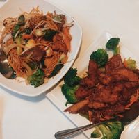 Chow Mein and Lemongrass Delight at Golden Era Vegan Restaurant in San Francisco