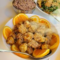 Orange soy chikn at Golden Era Vegan Restaurant in San Francisco