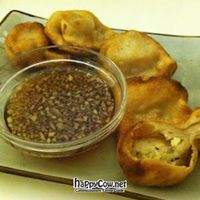 Tofu and veggie pot stickers with soy and ginger sauce at Golden Era Vegan Restaurant in San Francisco