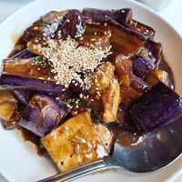Sautéed basil eggplant and mushroom at Golden Era Vegan Restaurant in San Francisco