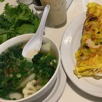 Wonton soup, and Ban xiao omelet!!  at Golden Era Vegan Restaurant in San Francisco