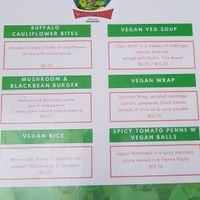 Vegan menu  at The Green Parrot in Nassau