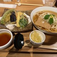 Sweet tofu udon & tempura veg  at Taiko Udon in Hiroshima