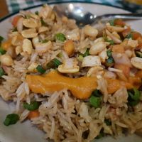 Veg fried rice with peanut sadeko and sauce at Basuri Veg in Kathmandu