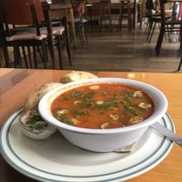 Vegan gulyás with vegan sour cream  at Szabad Bisztro in Budapest