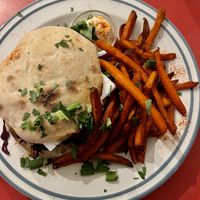 Oat Burger with Carrot Fries  at Szabad Bisztro in Budapest