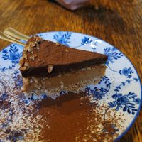 Snickers cake, yummy but too salty (maybe by mistake?) at Szabad Bisztro in Budapest