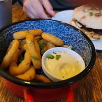 Onion rings with mayo yum! at Szabad Bisztro in Budapest