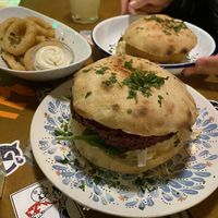 Beet burger and vegan chicken burger   at Szabad Bisztro in Budapest