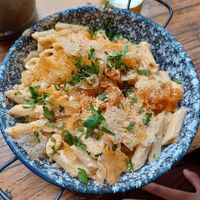 Penne carbonara at Szabad Bisztro in Budapest