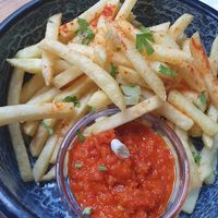French fries with ajvar at Szabad Bisztro in Budapest
