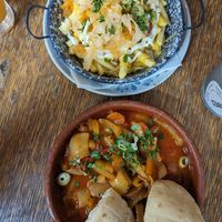 Lesco and loaded fries at Szabad Bisztro in Budapest