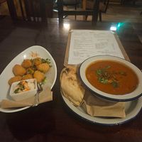 Cheese nuggets with horseradish mayo. And bean goulash at Szabad Bisztro in Budapest