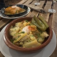 Potato casserole, hortobagy pancake  at Szabad Bisztro in Budapest