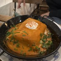 Hortobagy pancake (savory Hungarian dish)  at Szabad Bisztro in Budapest