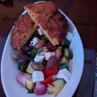 Zucchini burger on salad at Szabad Bisztro in Budapest