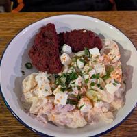 Beetroot party with potato salad at Szabad Bisztro in Budapest