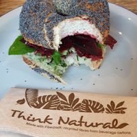 After I had a bite of delicious beetroot and tzatziki bagel. at Szabad Bisztro in Budapest