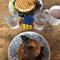 Not fish bagel and toasted sandwich 🌱😍 at Szabad Bisztro in Budapest