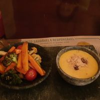 Appetizer - vegan cheese with grilled veggies at Banana Verde in Sao Paulo