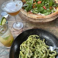 Vegan pesto pasta and vegetarania pizza  at La Baracca in Pecatu