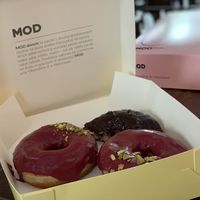 Vegan Hibiscus pistachio (and leftovers) at MOD Donuts in Warsaw
