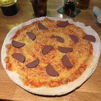 Smoky seitan sausage pizza  at The Tube Bar in Luxembourg City