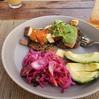 Vegan version Potato Griddle Cakes at Greens Restaurant in San Francisco