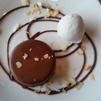 Chocolate mouse with coconut ice cream, vegan at Greens Restaurant in San Francisco
