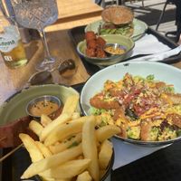  Buggy salad and Future burger with gin tonic and Savannah  at Lekker Vegan Cafe - Kloof St in Cape Town