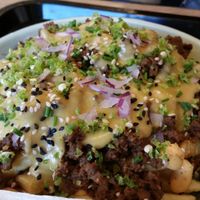 Mince loaded chips at Lekker Vegan Cafe - Kloof St in Cape Town