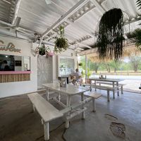 Outdoor seating at Surf Box in Playa Flamingo