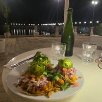 Tacos de flores! Cauliflower tacos- so good!!! at Surf Box in Playa Flamingo