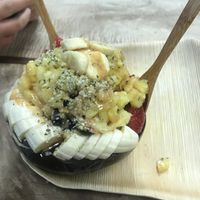 Half & Half açaí/pitaya bowl. YUM at Barefoot Zone in Captain Cook