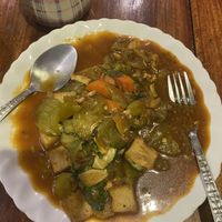 Sweet and sour veggies with tofu   at Kapphet Vegan in Vang Vieng