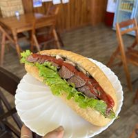 Mushroom and mock meat sandwich  at Kapphet Vegan in Vang Vieng