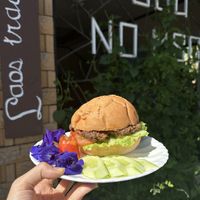 Vegan burger  at Kapphet Vegan in Vang Vieng