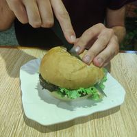 Burger at Kapphet Vegan in Vang Vieng