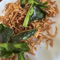 Fried mushrooms with Kafir lime leaves  #Veganuary at Kapphet Vegan in Vang Vieng