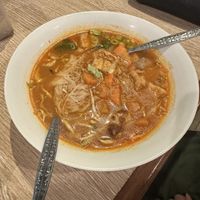 Coconut noodle curry  at Kapphet Vegan in Vang Vieng