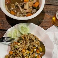Fried rice and tom yam  at Kapphet Vegan in Vang Vieng
