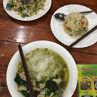 Mushroom soup with extra noodles, larp and fried rice  at Kapphet Vegan in Vang Vieng