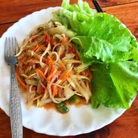 Papaya salad - with fish sauce :( at Kapphet Vegan in Vang Vieng
