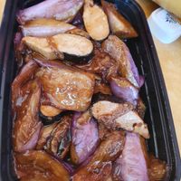 Eggplant with Vegan Sea Bass at Enjoy Vegetarian Restaurant - Sunset District in San Francisco