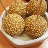 Mung bean paste filled sesame balls for dessert at Enjoy Vegetarian Restaurant - Sunset District in San Francisco