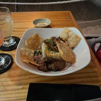 Crispy mock duck with veg and rice at Naru in Bridgetown